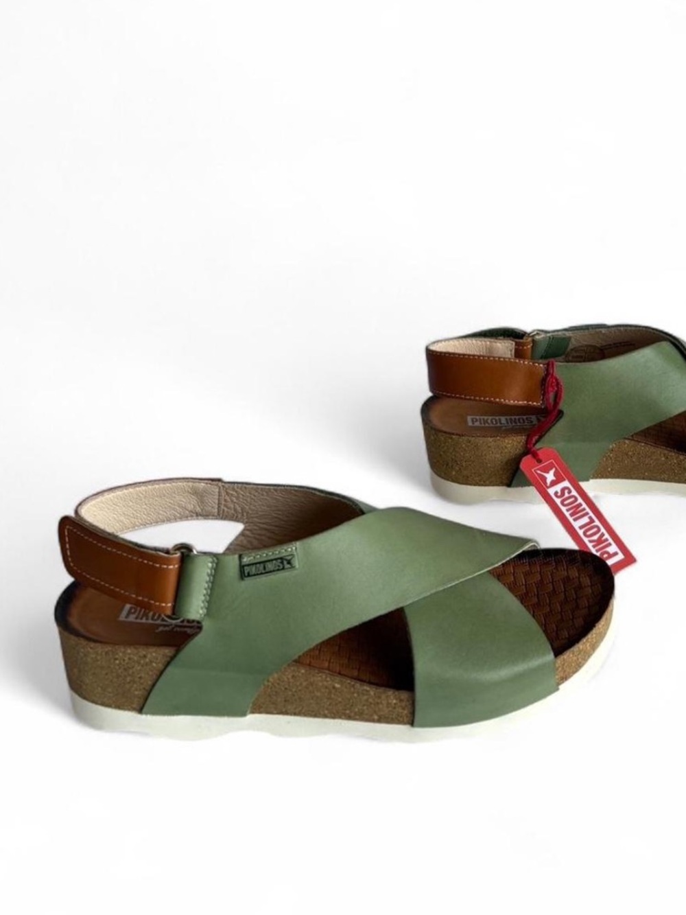 PIKOLINOS Olive Green and Brown Crossband MAHON Wedge Sandals